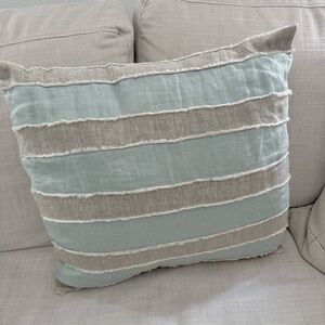 Seafoam and Tan Linen Accent Pillow